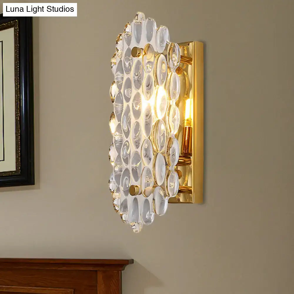 Gold Crystal Panel Sconce by Decorbites; gold metal mount with clear crystal discs wall light on Tampa Home & Garden Store