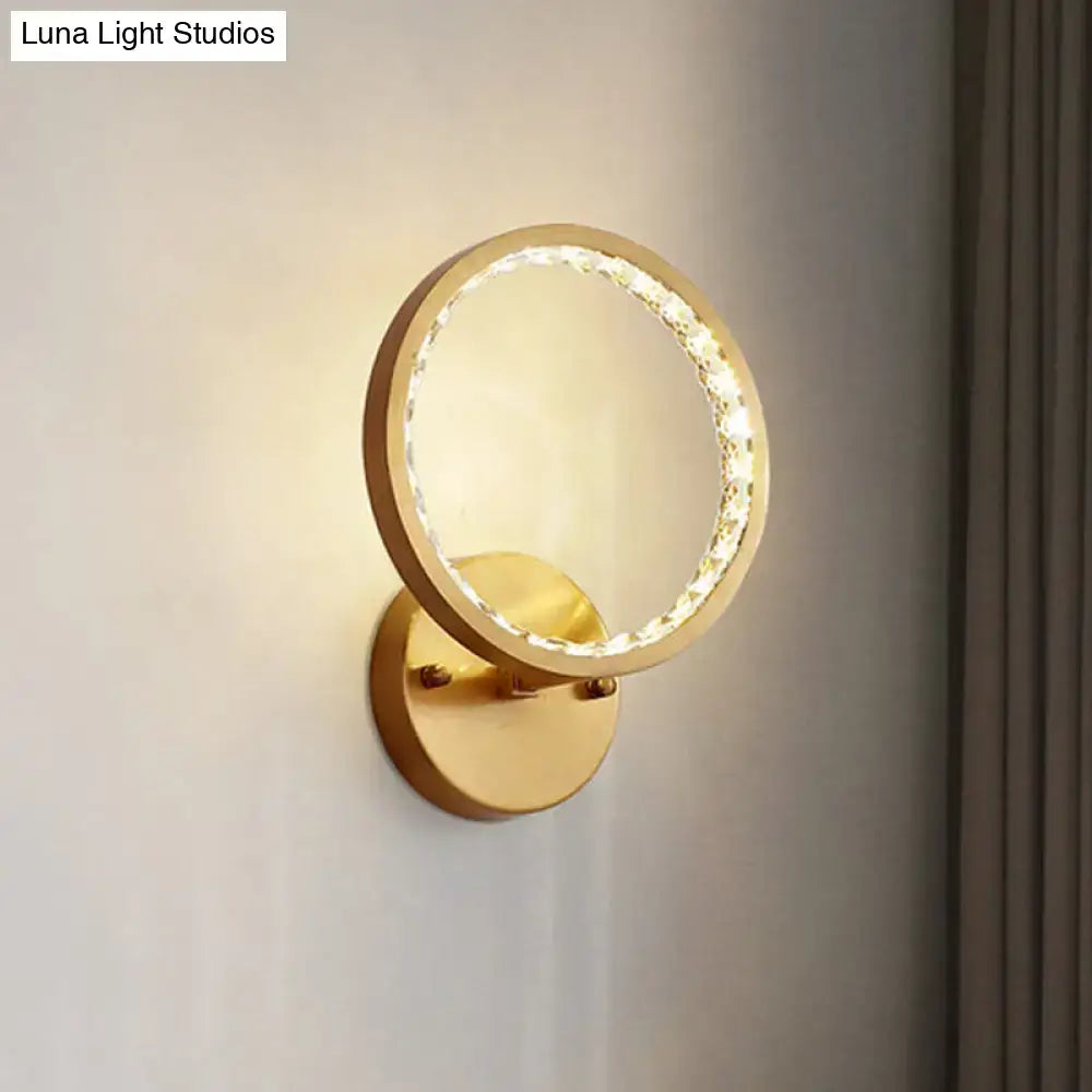 Gold Crystal Warm LED Wall Sconce with circular gold ring and crystal edge by Decorbites on Tampa Home & Garden Store