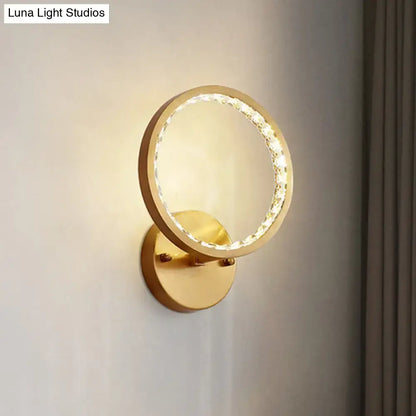 Gold Crystal Warm LED Wall Sconce with circular gold ring and crystal edge by Decorbites on Tampa Home & Garden Store