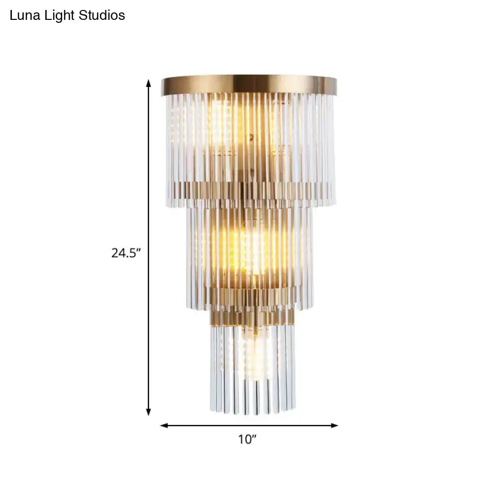 Modern Gold Crystal Rod Wall Lamp Tiered Lights