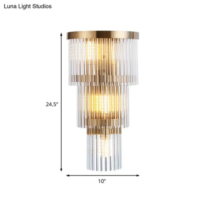 Modern Gold Crystal Rod Wall Lamp Tiered Lights