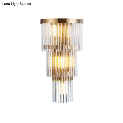 Modern Gold Crystal Rod Wall Lamp Tiered Lights