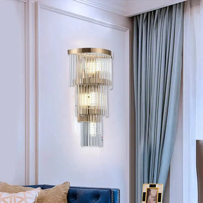 Modern Gold Crystal Rod Wall Lamp Tiered Lights