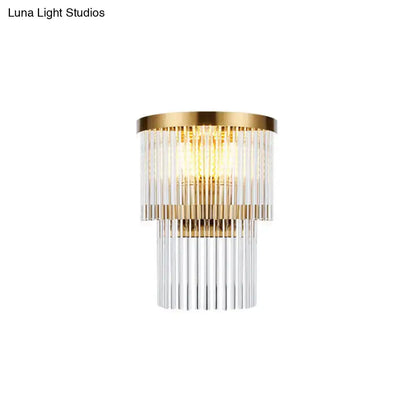 Modern Gold Crystal Rod Wall Lamp Tiered Lights