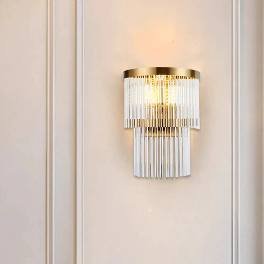 Modern Gold Crystal Rod Wall Lamp Tiered Lights