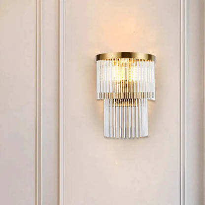 Modern Gold Crystal Rod Wall Lamp Tiered Lights