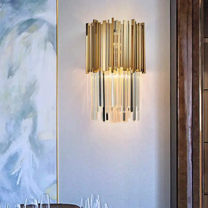 Gold Crystal Sconce Light for Bedroom Wall Lamp
