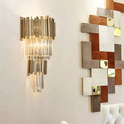 Gold Crystal Sconce Light for Bedroom Wall Lamp