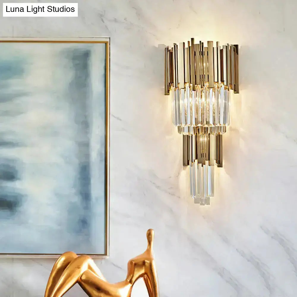 Gold Crystal Sconce Light for Bedroom Wall Lamp
