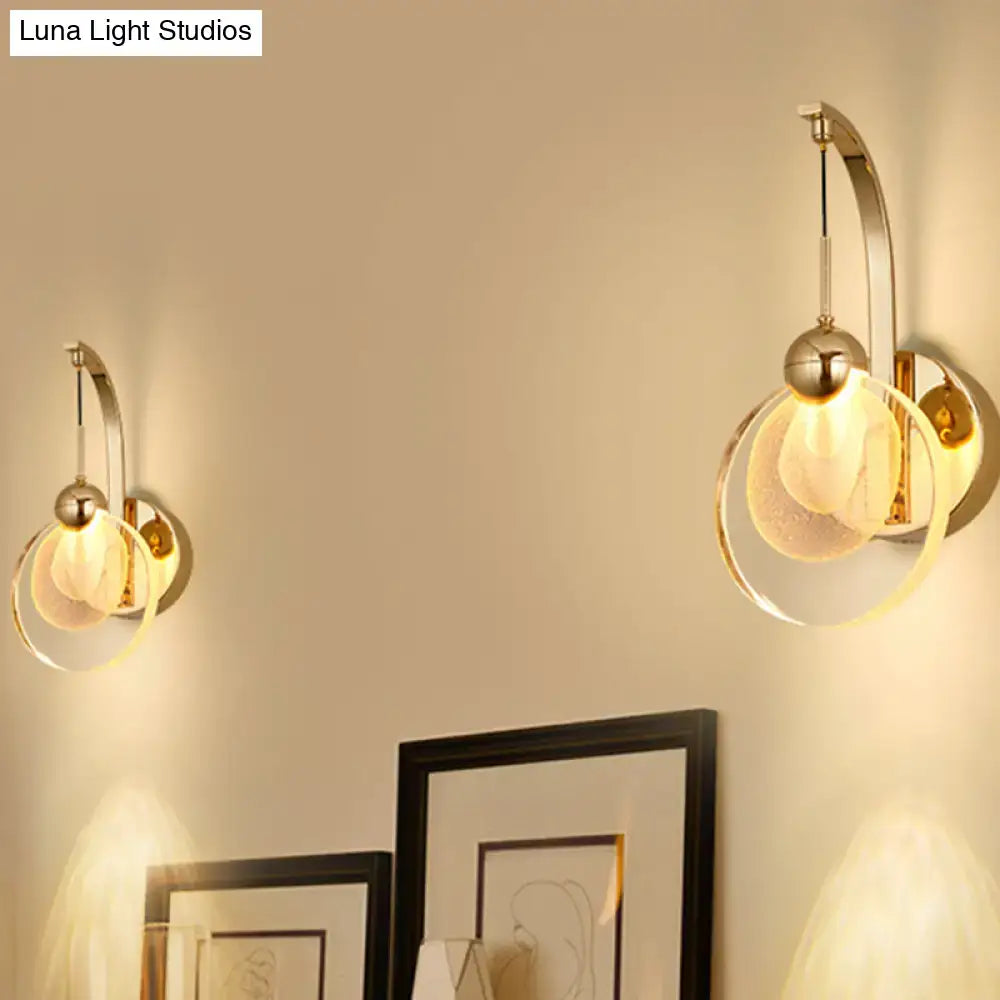 Gold round crystal industrial wall lamp pair with glass orb shades by Decorbites on Tampa Home & Garden Store