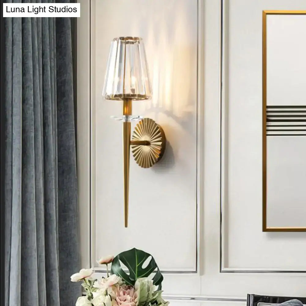 Decorbites Gold Crystal Sunburst Wall Light sconce with glass shade in gold finish on Tampa Home & Garden Store