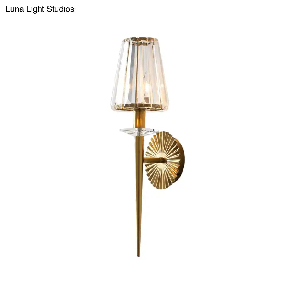 Gold crystal sunburst wall light sconce with clear faceted shade and radial backplate on Tampa Home & Garden Store