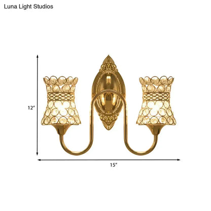 Modern gold crystal swirl wall sconce dual-light fixture, candle shades, 15in wide x 12in tall on Tampa Home & Garden Store