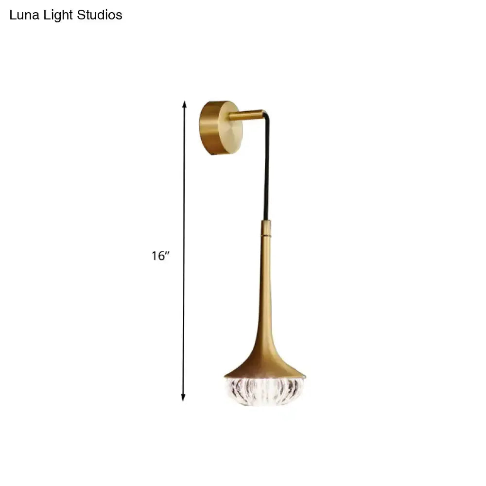 Modern gold crystal teardrop wall lamp with LED fixture, 16in tall on Tampa Home & Garden Store