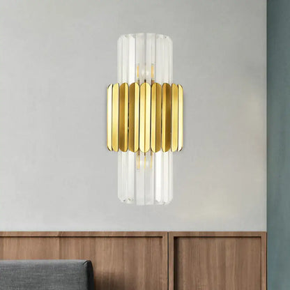 Gold Crystal Sconce Light with clear crystal prisms and gold metal band accents Decorbites on Tampa Home & Garden Store