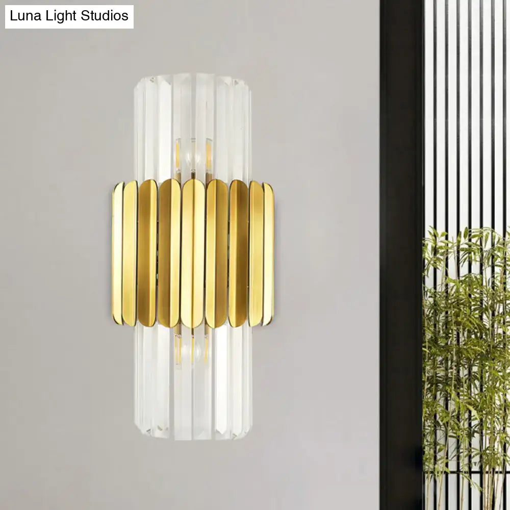 Gold Crystal Sconce Light Decorbites with clear glass prisms and gold metal petals on wall on Tampa Home & Garden Store