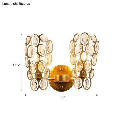Gold Cascading Crystal Sconce by Decorbites, metal frame with crystal discs, 14W x 11.5H on Tampa Home & Garden Store