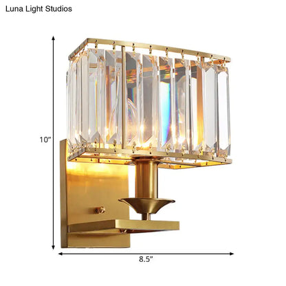 Gold Crystal Living Sconce with a gold frame and rectangular prisms, 10 by 8.5 in, Decorbites on Tampa Home & Garden Store