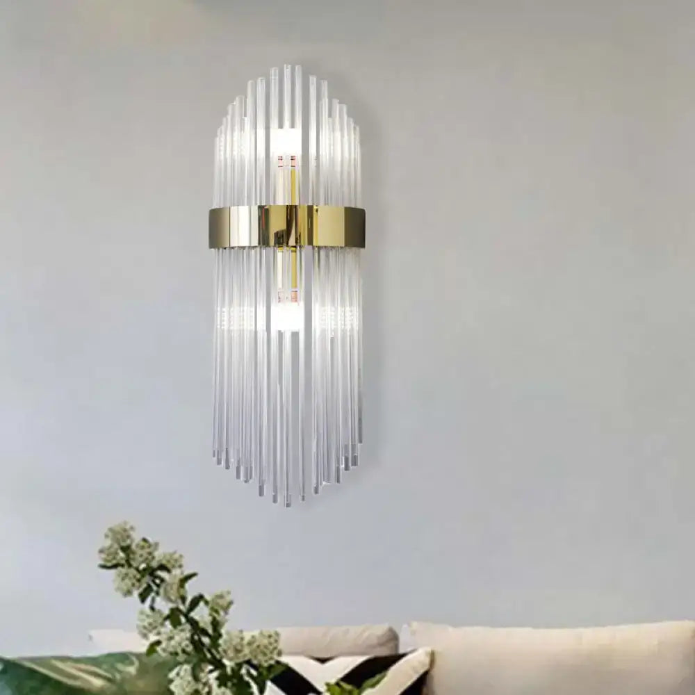 Gold Layered Crystal LED Wall Sconce by Decorbites with clear crystal prisms and gold band on Tampa Home & Garden Store