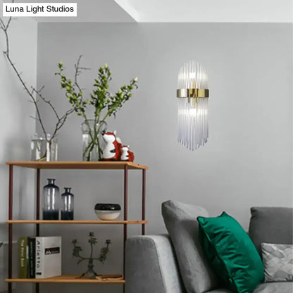 Gold Layered Crystal LED Wall Sconce by Decorbites with gold band and crystal prisms on Tampa Home & Garden Store