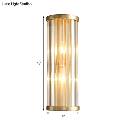 Gold two-light cylindrical crystal wall sconce with vertical glass tubes on Tampa Home & Garden Store