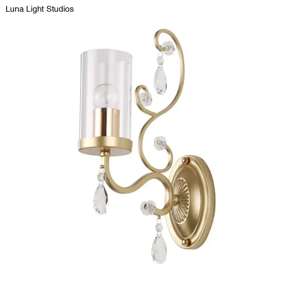Gold Cylinder Wall Light by Decorbites with glass shade and crystal drops on Tampa Home & Garden Store