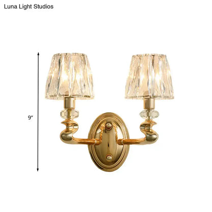 Decorbites wall light fixture dual-arm gold with crystal shades for bedroom on Tampa Home & Garden Store