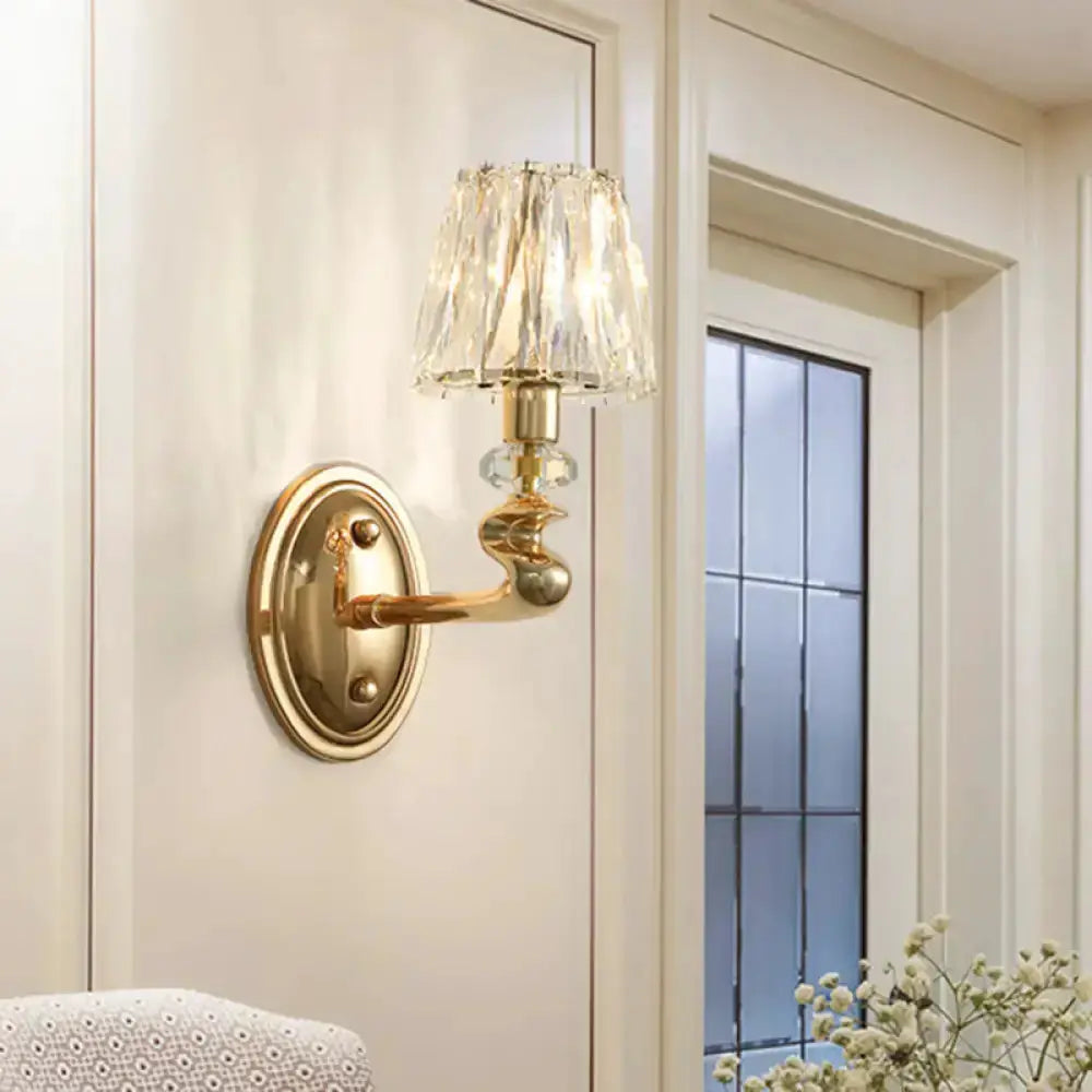 Modern gold crystal wall light fixture with brass finish for bedroom by Decorbites on Tampa Home & Garden Store