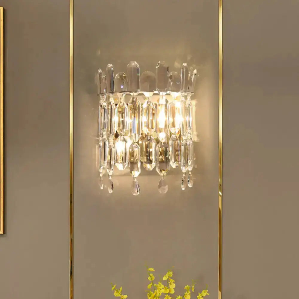 Modern gold crystal wall mount lighting sconce by Decorbites with hanging prisms on Tampa Home & Garden Store
