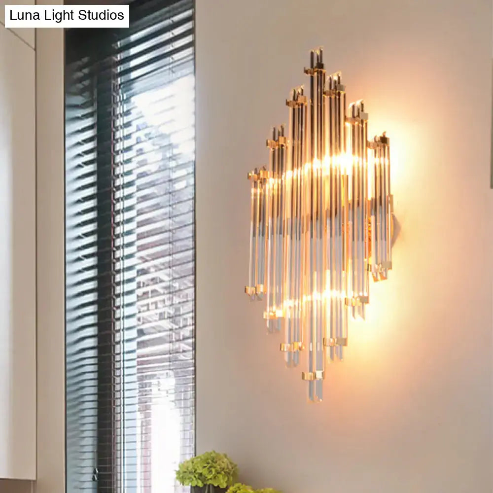 Gold crystal wall lamp sconce with vertical crystal rods, compact 5-9 inch by Decorbites on Tampa Home & Garden Store