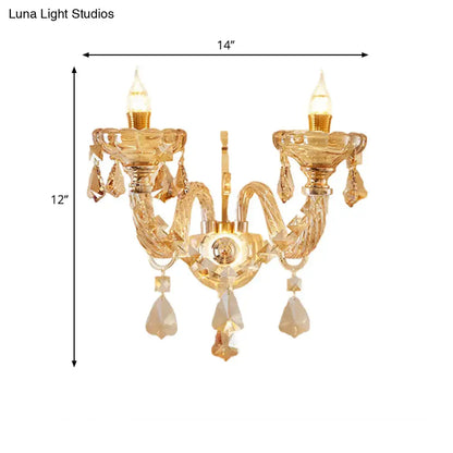 Gold crystal faceted two-head candle sconce by Decorbites with hanging prisms on Tampa Home & Garden Store
