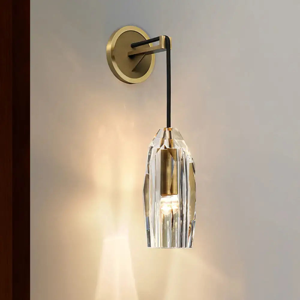 Gold Crystal Wired Sconce by Decorbites; brass gold finish with crystal prism shade on Tampa Home & Garden Store