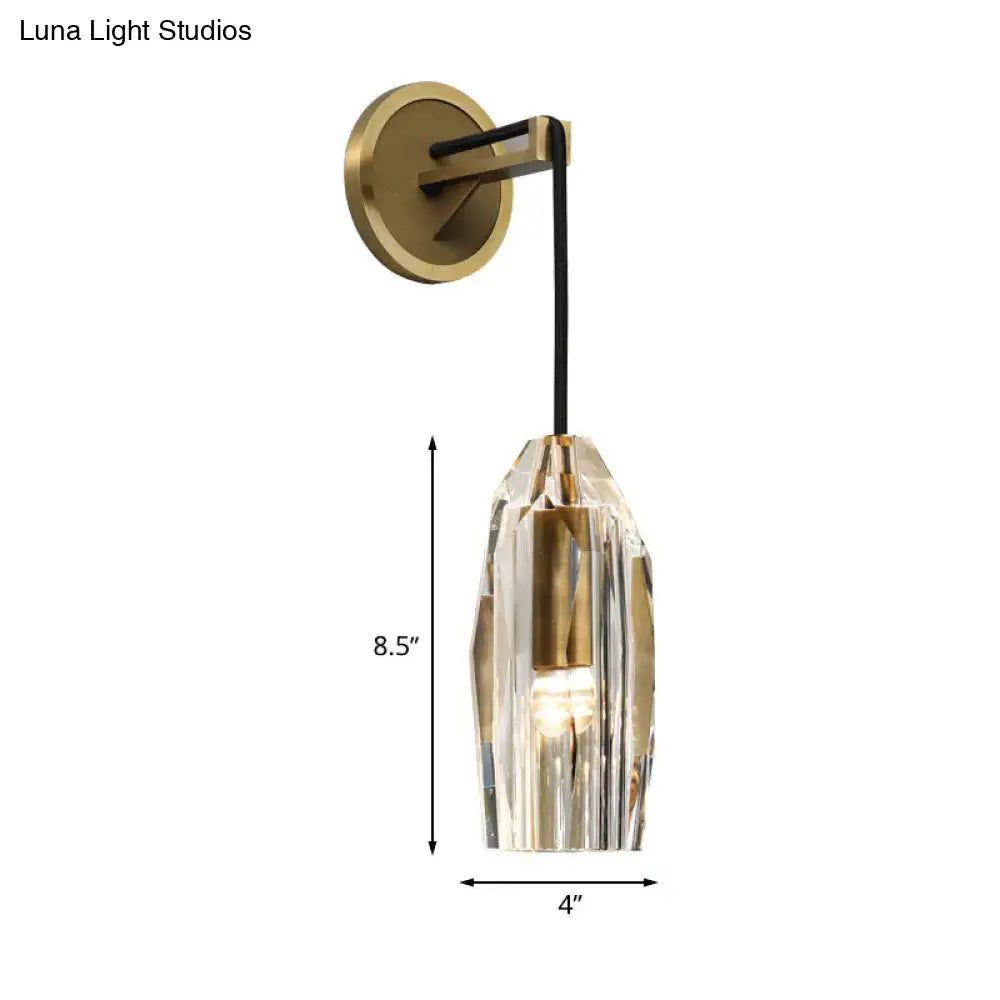 Gold crystal wired sconce with brass backplate and black arm; clear crystal shade by Decorbites on Tampa Home & Garden Store