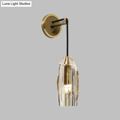 Gold Crystal Wired Sconce by Decorbites, brass backplate with black arm and crystal pendant on Tampa Home & Garden Store