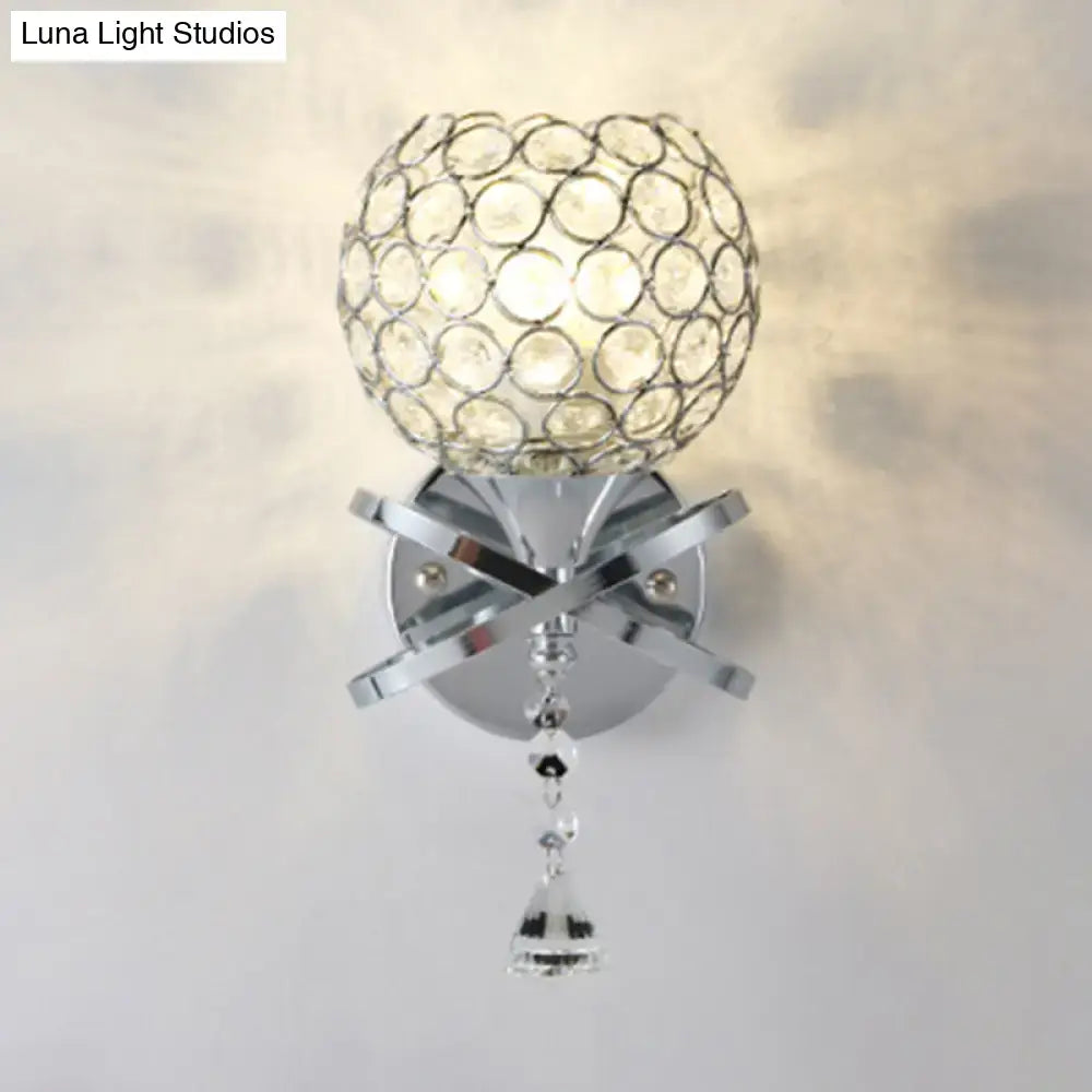 Gold crystal ball sconce with chrome cross mount and hanging crystal tassel Decorbites on Tampa Home & Garden Store