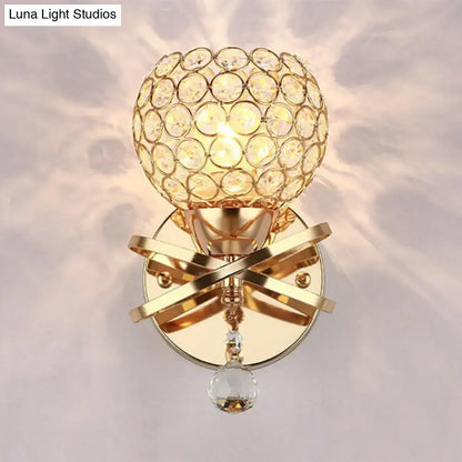 Gold Crystal Ball Sconce, Decorbites gold-tone globe with hanging crystal drop, wall-mount on Tampa Home & Garden Store
