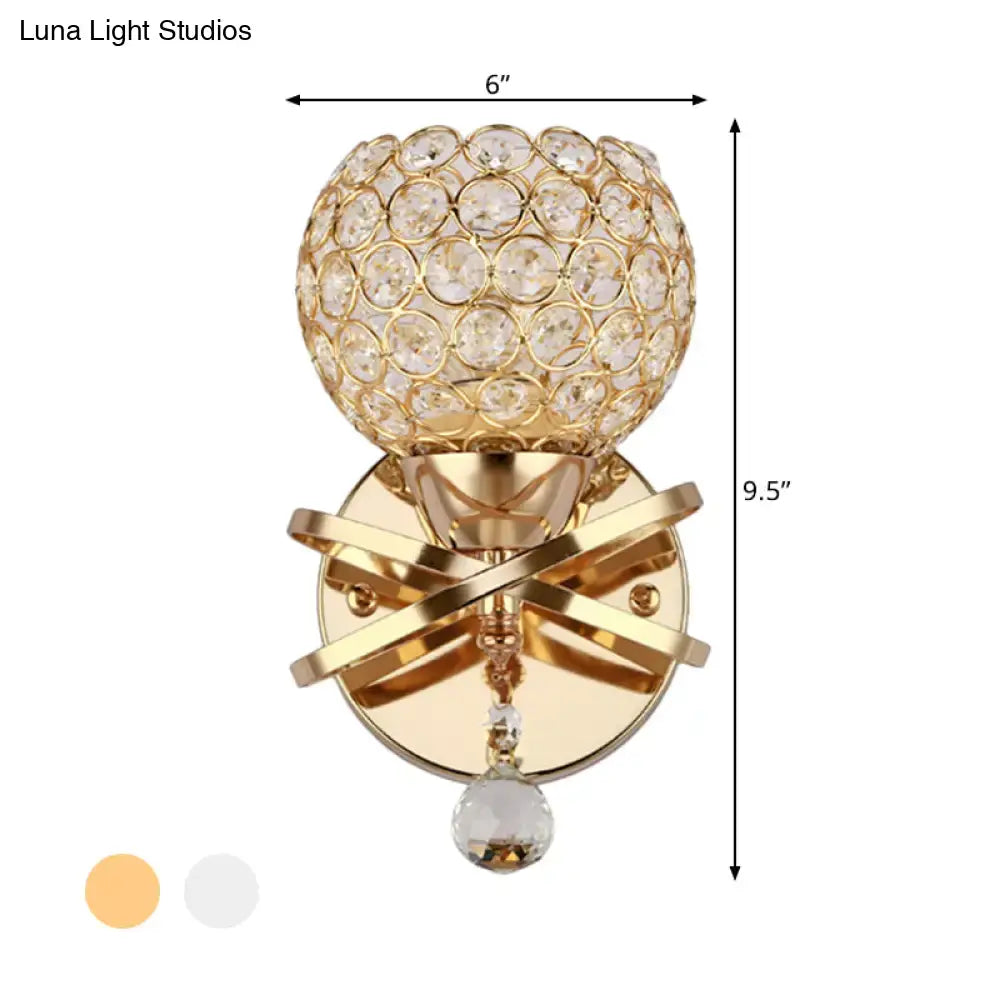 Gold crystal ball sconce by Decorbites; wall light with crystal orb globe and gold metal accents on Tampa Home & Garden Store