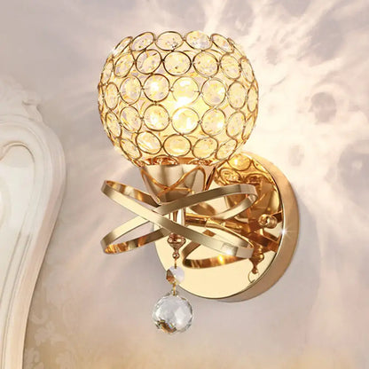 Gold crystal ball sconce with crystal disc globe and hanging pendant, Decorbites on Tampa Home & Garden Store