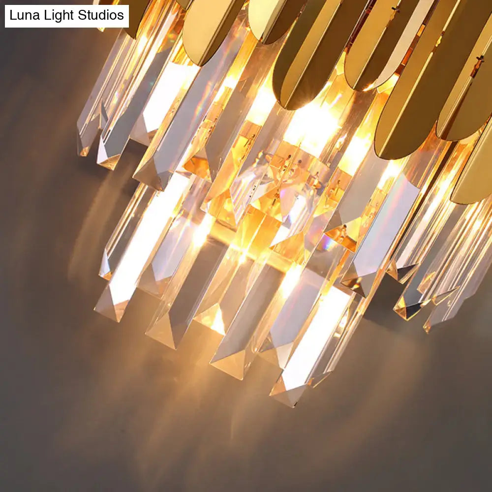 Gold crystal corridor lamp with hanging prisms by Decorbites Luna Light Studios logo on Tampa Home & Garden Store