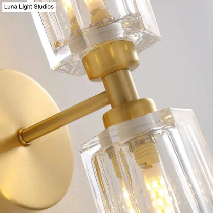 Modern gold crystal wall sconce 2-light fixture with brass finish and clear glass prisms on Tampa Home & Garden Store