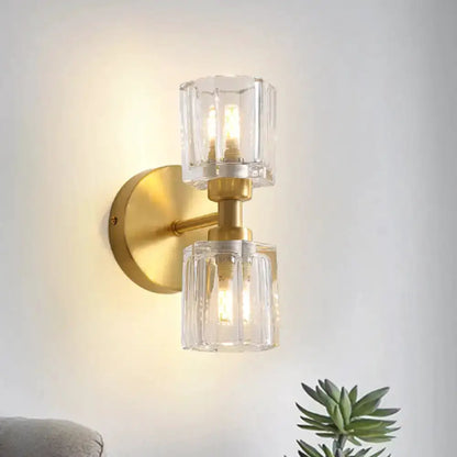 Modern gold crystal wall sconce 2-light fixture with brass backplate Decorbites on Tampa Home & Garden Store