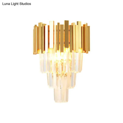Modern gold crystal wall sconce with four-layer prism tiers for living room on Tampa Home & Garden Store