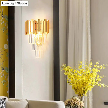 Modern gold crystal wall sconce 4-layer living room fixture by Decorbites gold metal with prisms on Tampa Home & Garden Store