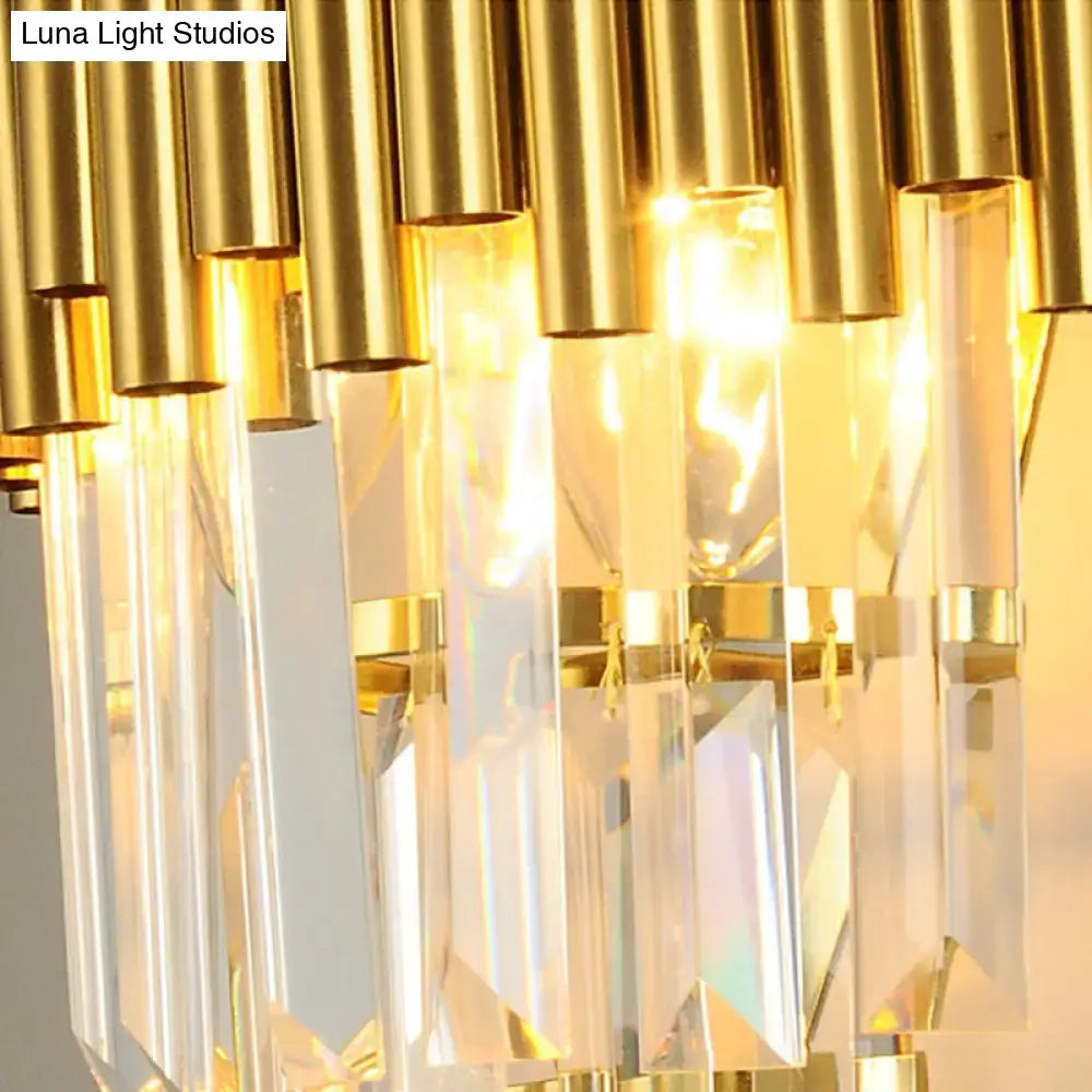 Gold Crystal E14 Sconce with brass tubes and crystal prisms Decorbites on Tampa Home & Garden Store