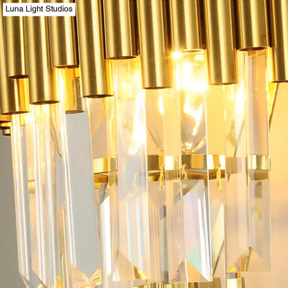 Gold Crystal E14 Sconce with brass tubes and crystal prisms Decorbites on Tampa Home & Garden Store
