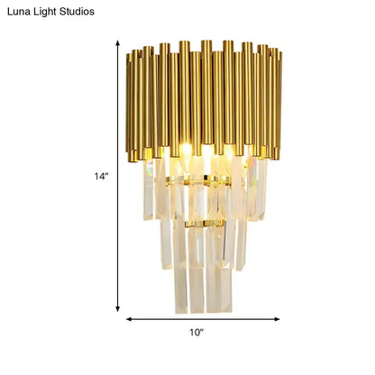 Gold Crystal E14 Sconce by Decorbites, gold metal rods with cascading crystal prisms, 14" tall on Tampa Home & Garden Store