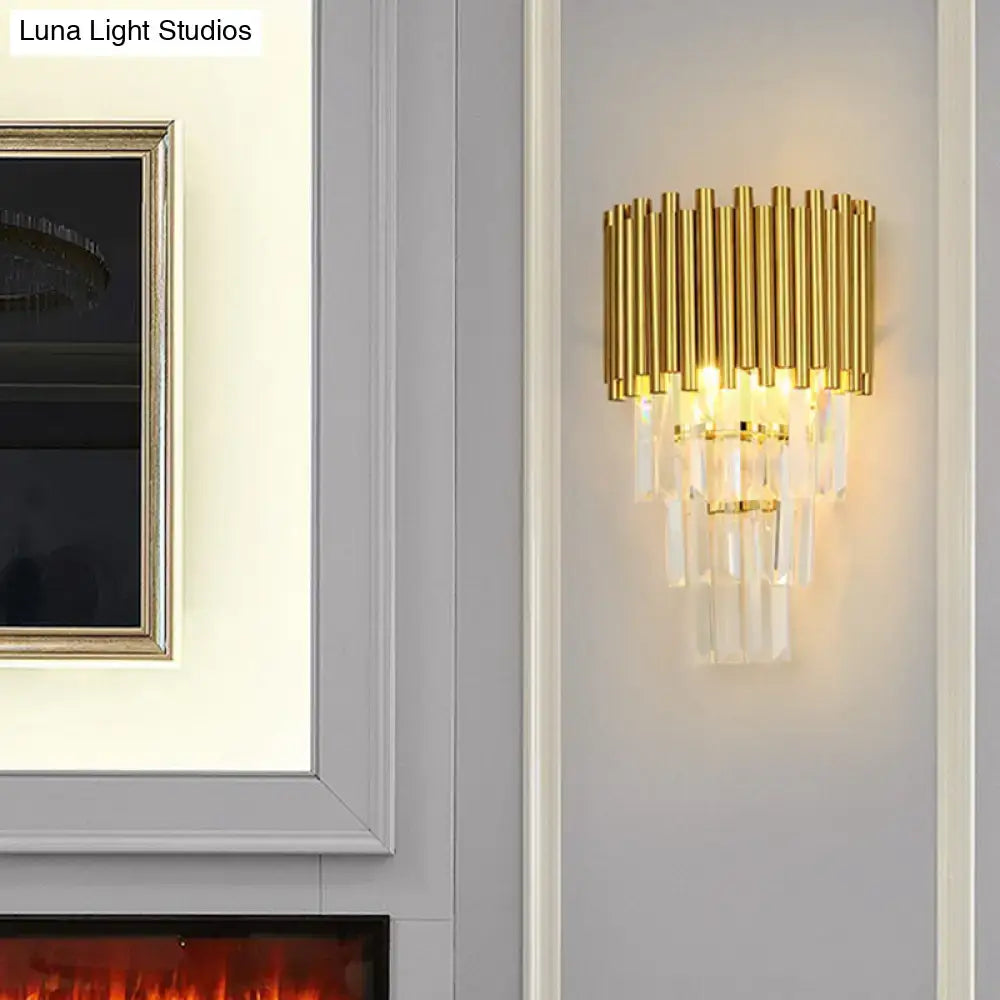 Gold Crystal E14 Sconce by Decorbites, gold metal frame with crystal prisms on Tampa Home & Garden Store