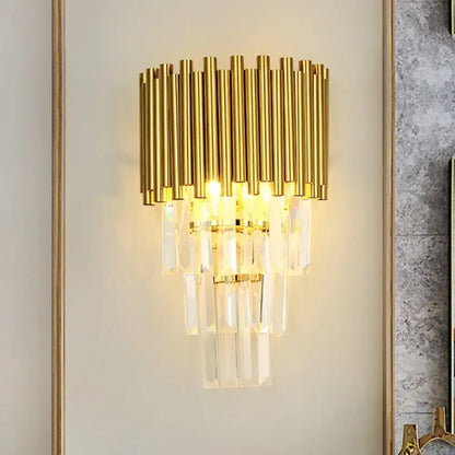 Gold Crystal E14 Sconce by Decorbites with gold rod shade and crystal drops on Tampa Home & Garden Store