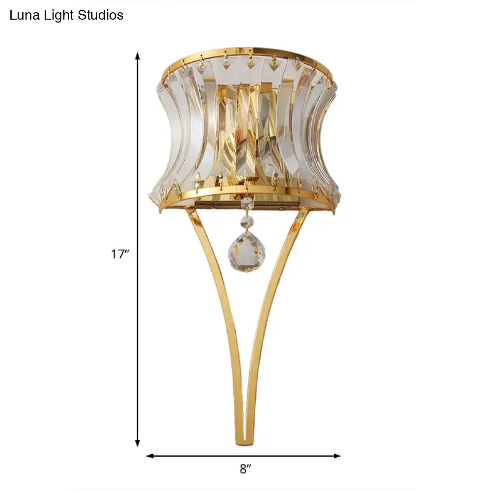 Decorbites gold crystal wall light sconce with vintage prism shade, gold frame, 17in tall on Tampa Home & Garden Store