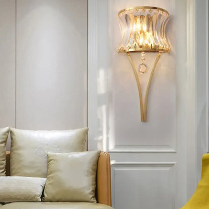 Gold crystal wall light prism style wall sconce by Decorbites with hanging crystal pendant on Tampa Home & Garden Store